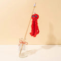 Octopus cat toy on long stick in grey pink purple red colours for indoor kittens