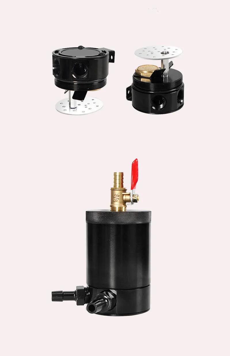 Aluminium automotive oil pot with two-hole design in black or silver