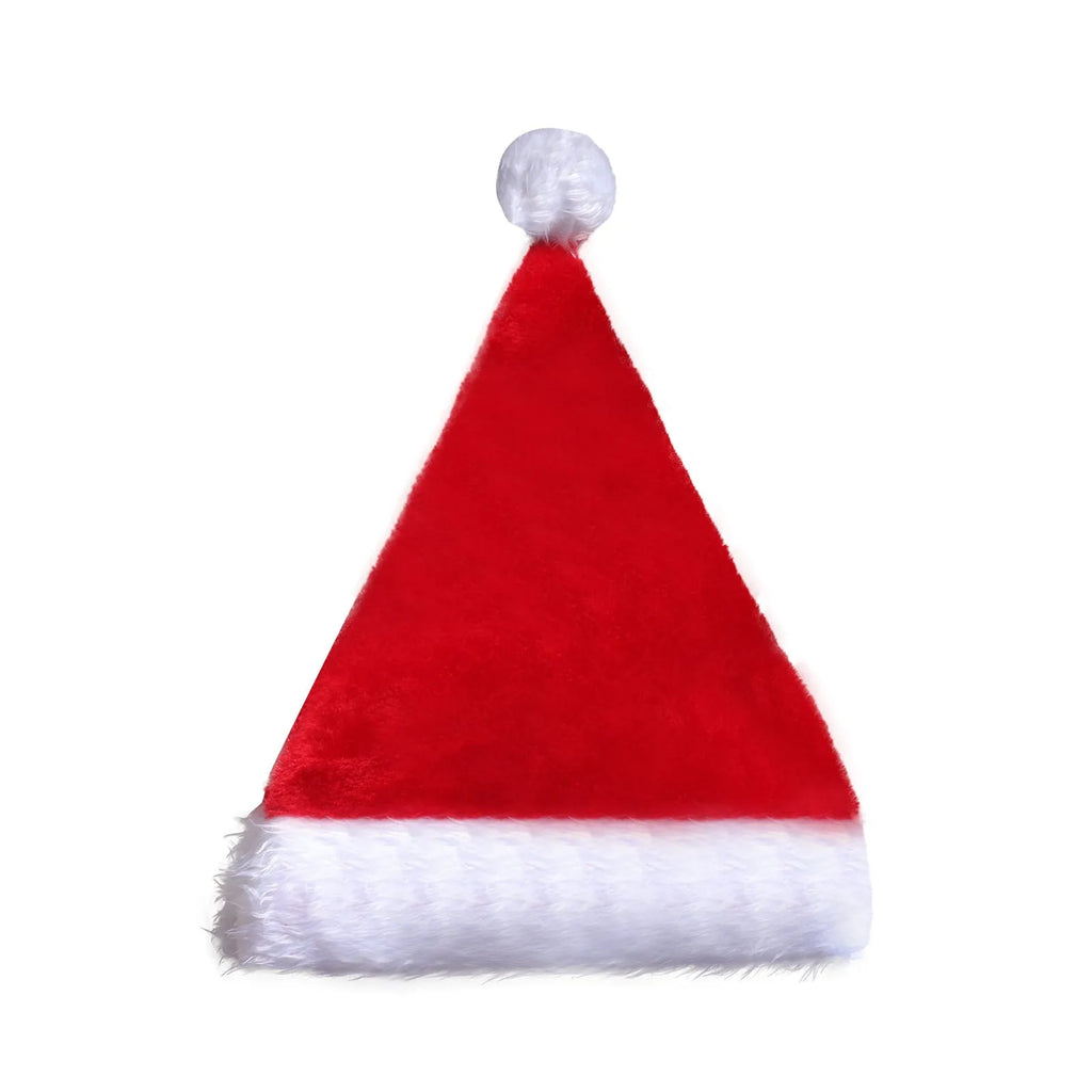 Red and white plush Santa hat with LED lights glowing in multiple colours on stretch spandex material