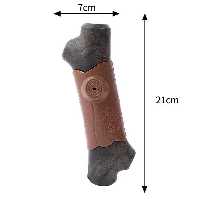 Large, brown, branch-shaped durable nylon dog chew toy for aggressive chewers and big dogs.