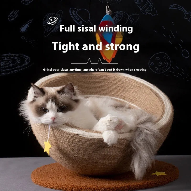 Large integrated cat scratching basin and nest with sisal rope scratching surface and flannel lining in starlight colour