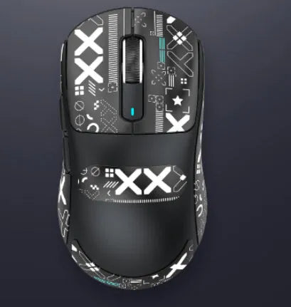 Black three-mode rechargeable computer mouse with parachute cord, shown next to USB receiver.