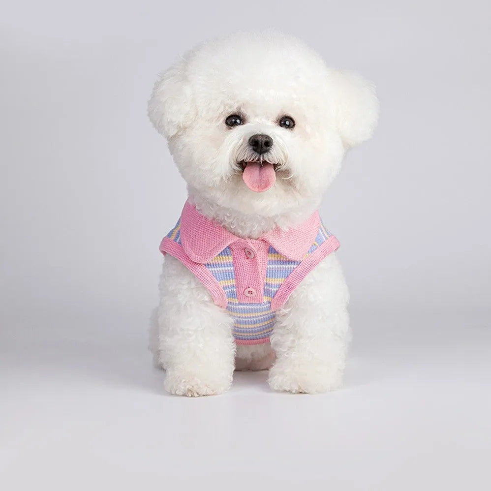 Pink purple fleece vest for a small dog or cat on a white background.