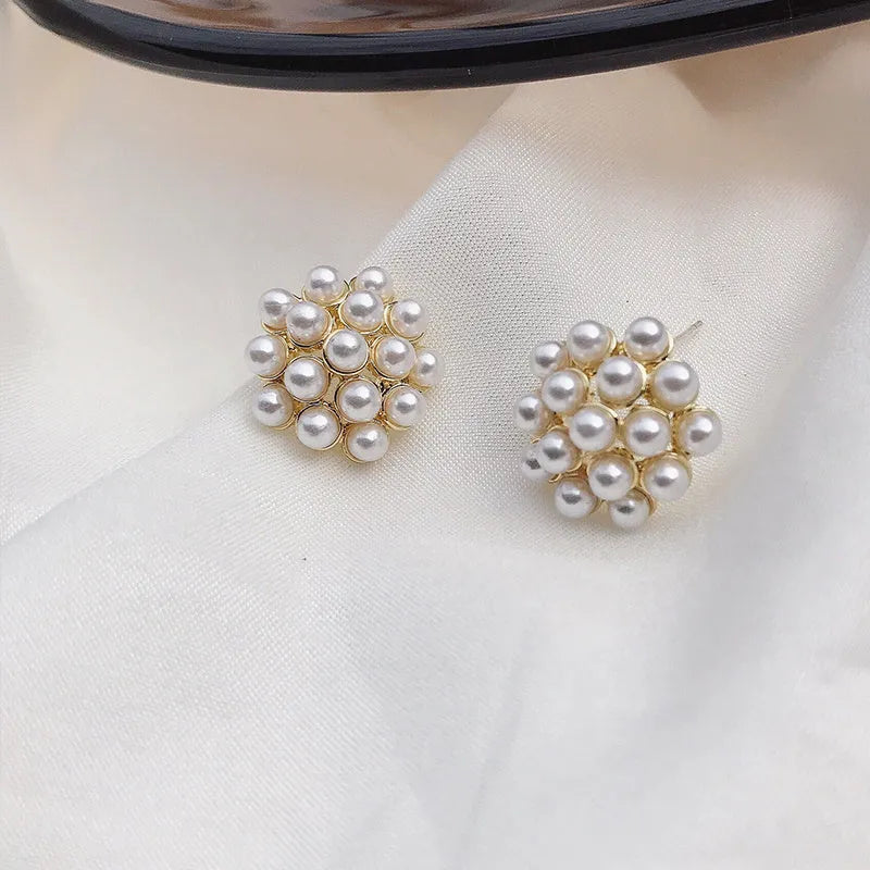 Korean style pineapple starfish pearl earrings in alloy with electroplated finish and artificial gemstone inlay