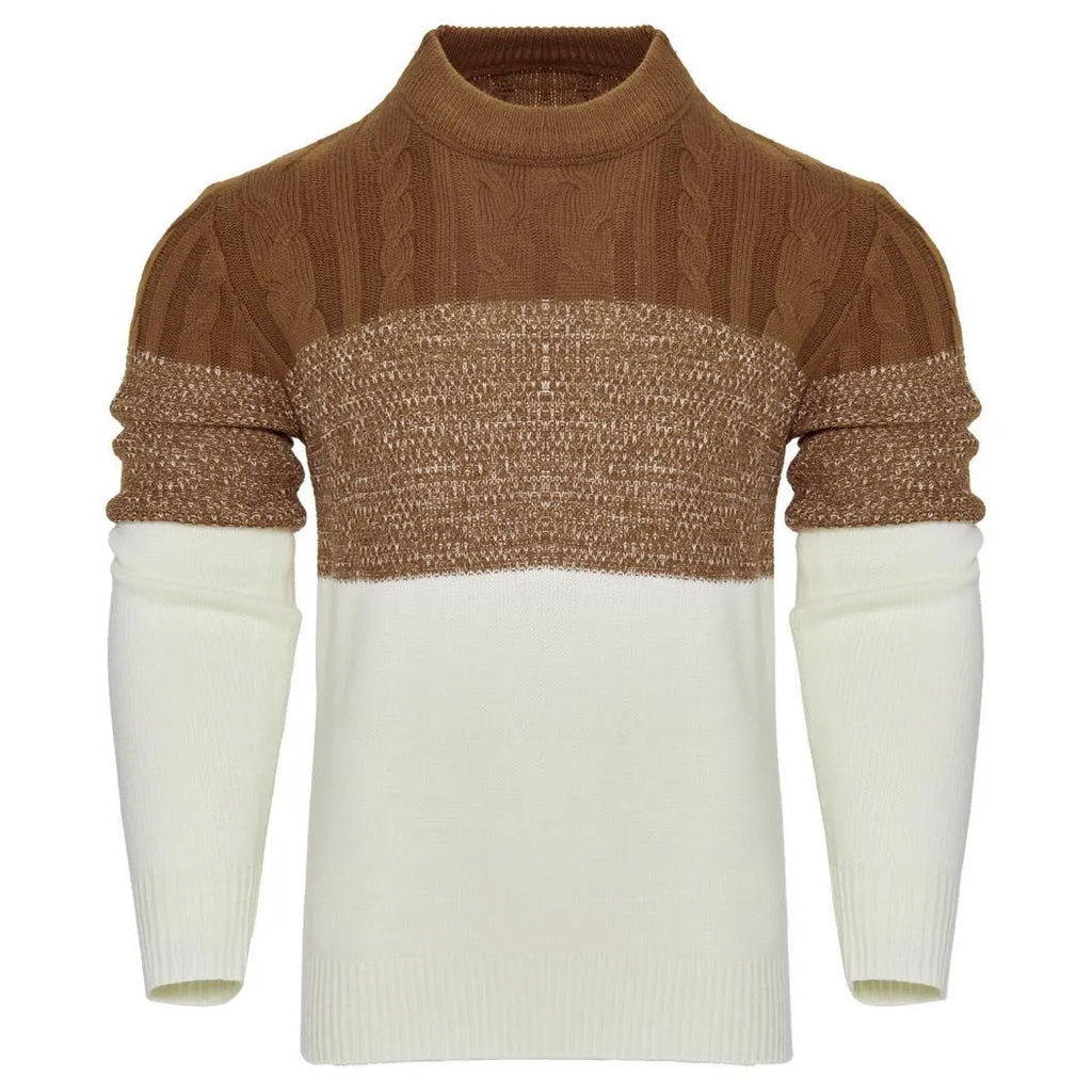 Men's knitted crew neck pullover sweater in long sleeves for winter