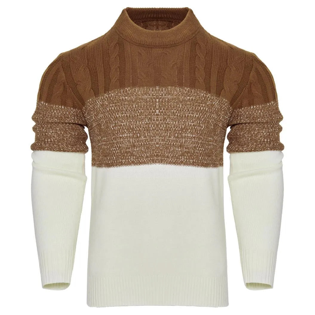 Men's knitted crew neck pullover sweater in long sleeves for winter