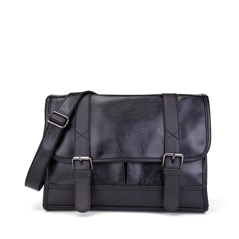 Black Korean style men's commuter backpack with anti-theft design and contrast stitching