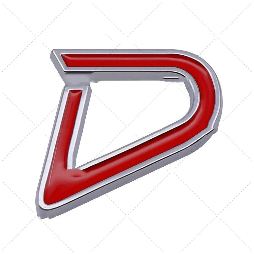 Metal car bumper sticker labels in SD, D and S patterns with red and silver or black colour options