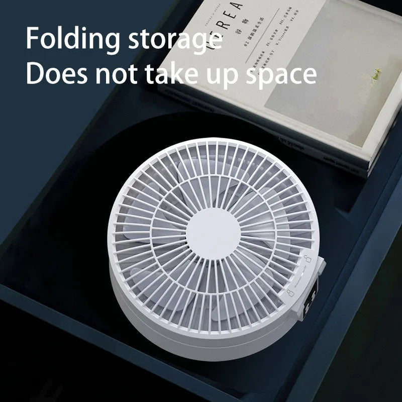 Portable rechargeable folding fan with remote control and night light in white blue or green colours