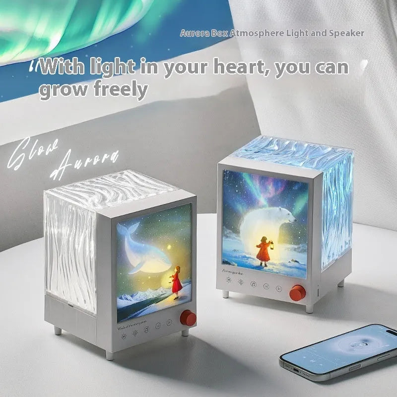 Aurora Treasure Box atmosphere projection lamp showing Star Sea Whale light projection pattern.