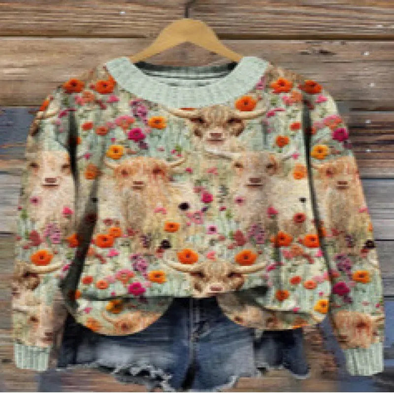 Little Flower patterned digital print sweater with a round neck, shown in one of its many available colours.