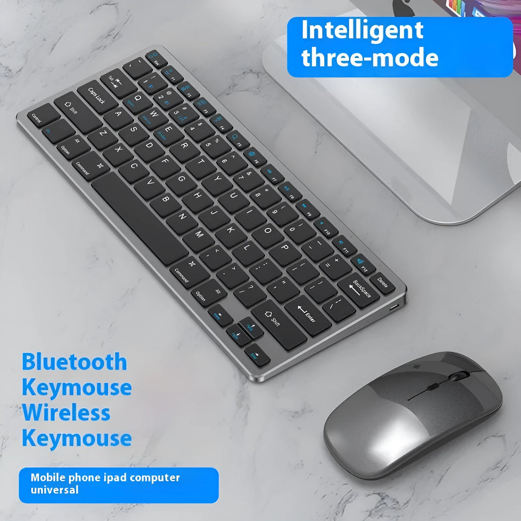 Ultra-thin wireless keyboard and mouse suit in black, gun colour, or silver with rechargeable battery
