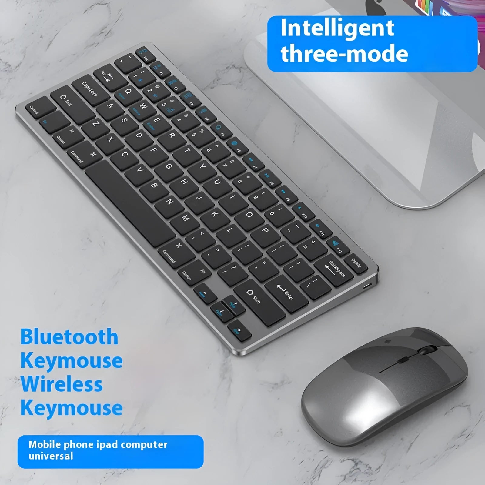 Ultra-thin wireless keyboard and mouse suit in black, gun colour, or silver with rechargeable battery