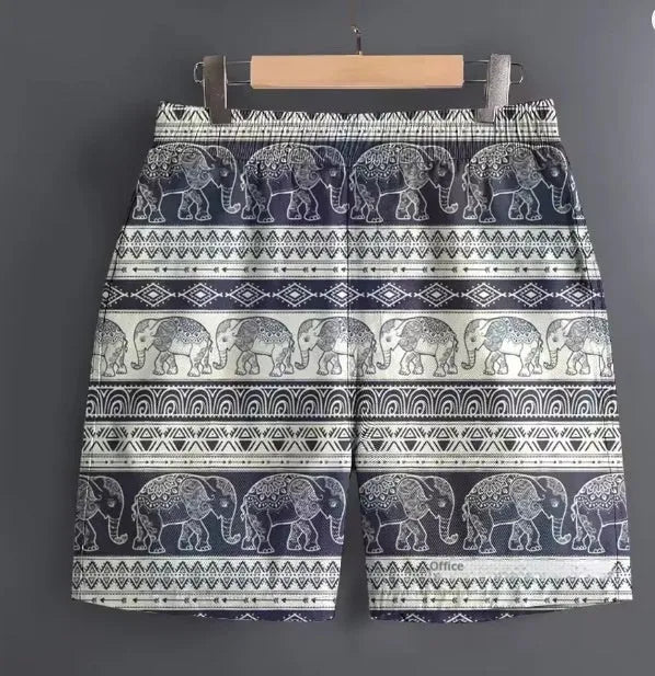 Men's casual outdoor shorts in various patterns including stripe and plaid, sizes S to 5XL