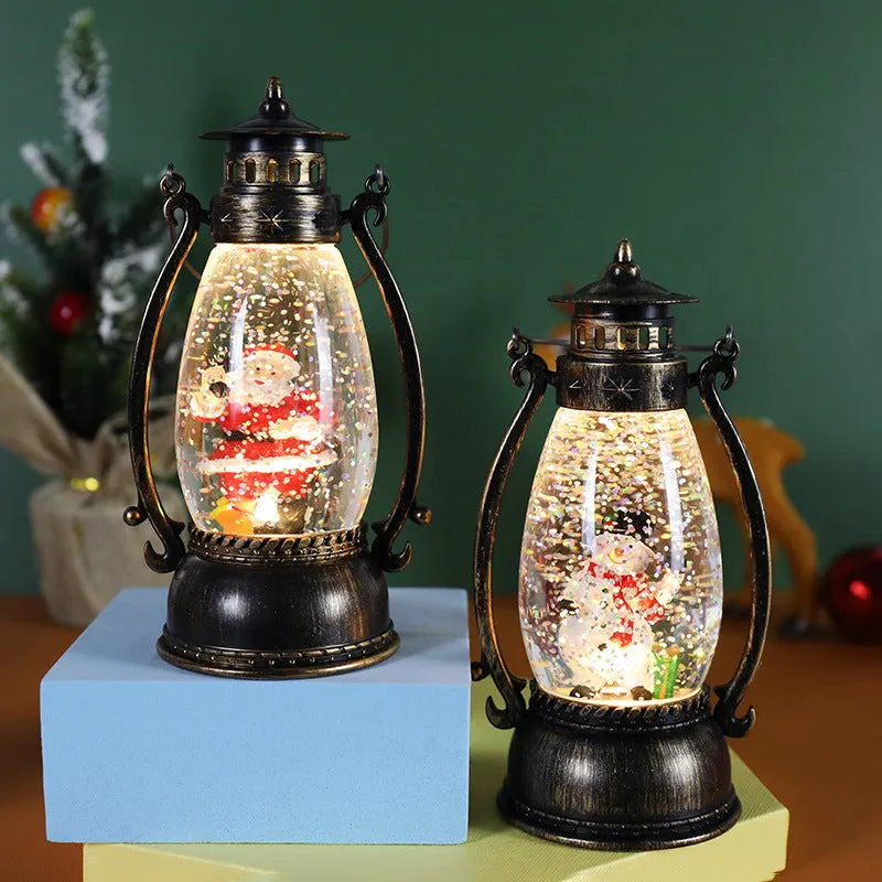 Plastic LED oil lamp Christmas decoration in snowman or elderly character design with battery-powered illumination