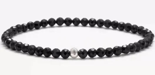 Mixed agate bracelet with obsidian, blue san and black agate 4mm beads in geometric design