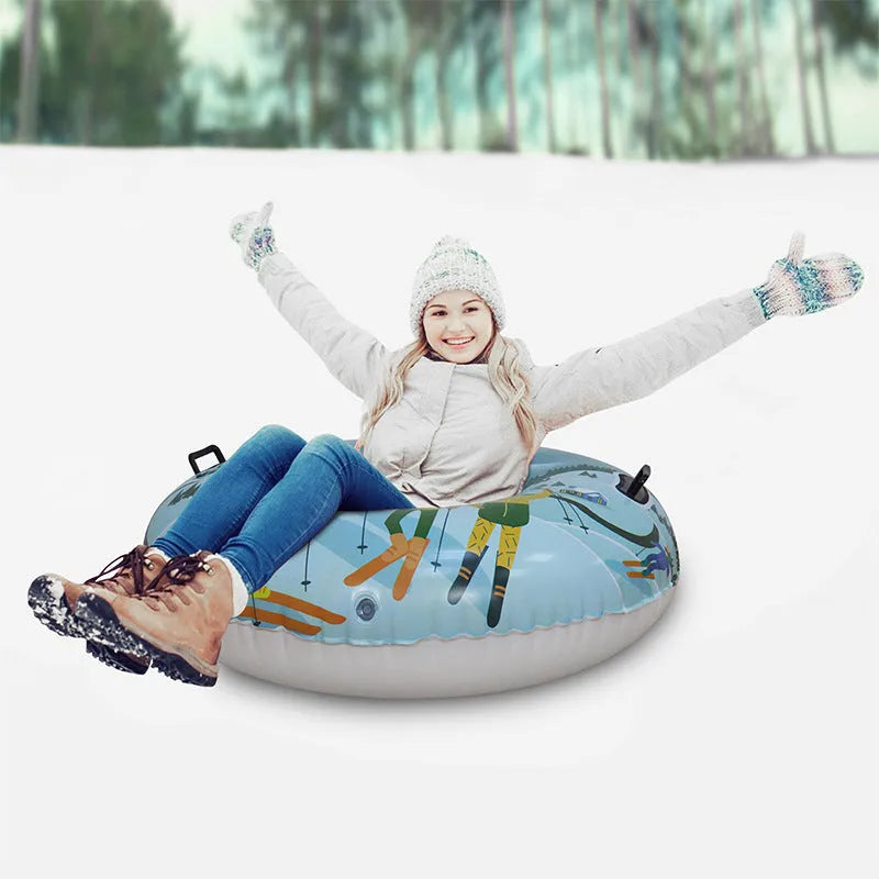 Thick printed PVC skiing ring in Flame Red, Ice Snow Blue, or Snow Mountain design for outdoor winter snow play