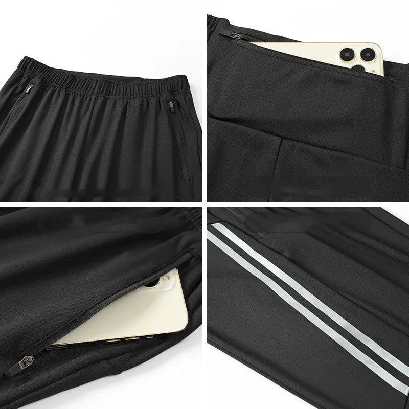 Men's black polyester running trousers with a mid waist design for exercise