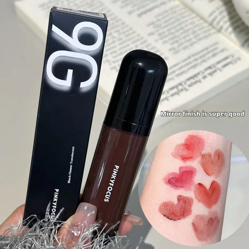 Black Shiny Makeup Mirror Lip Lacquer in six colour options with glossy finish