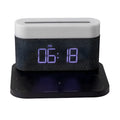 Black and white wireless charging desktop clock with night light function and modern design