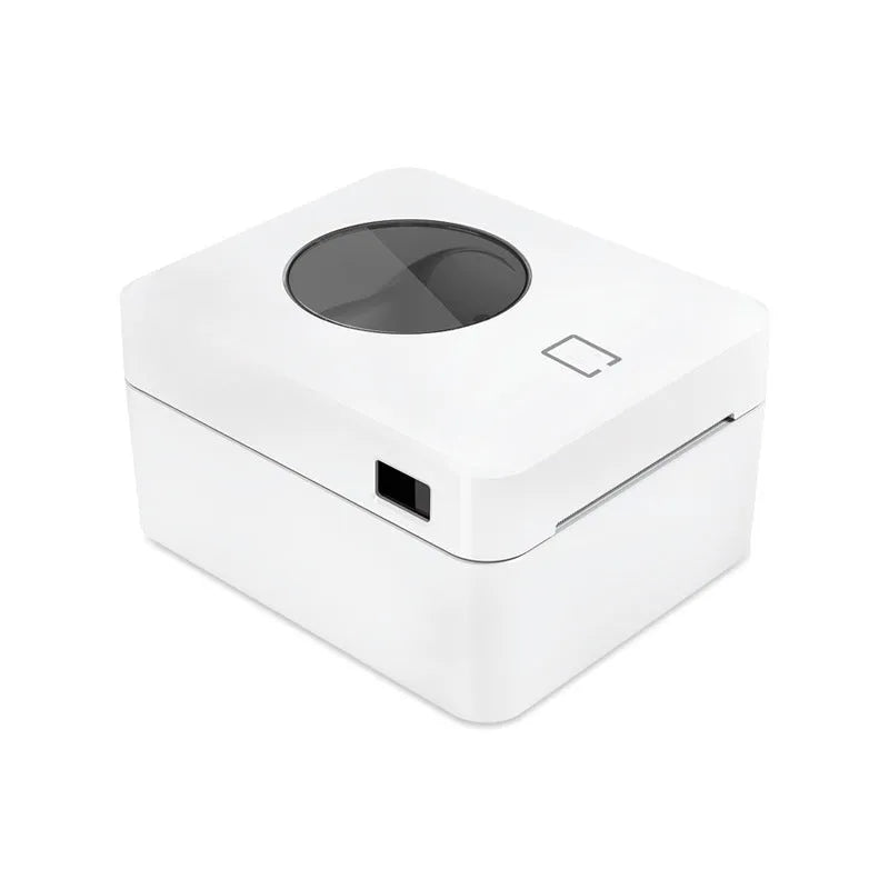 White Bluetooth thermal label printer with compact dimensions for shipping label printing