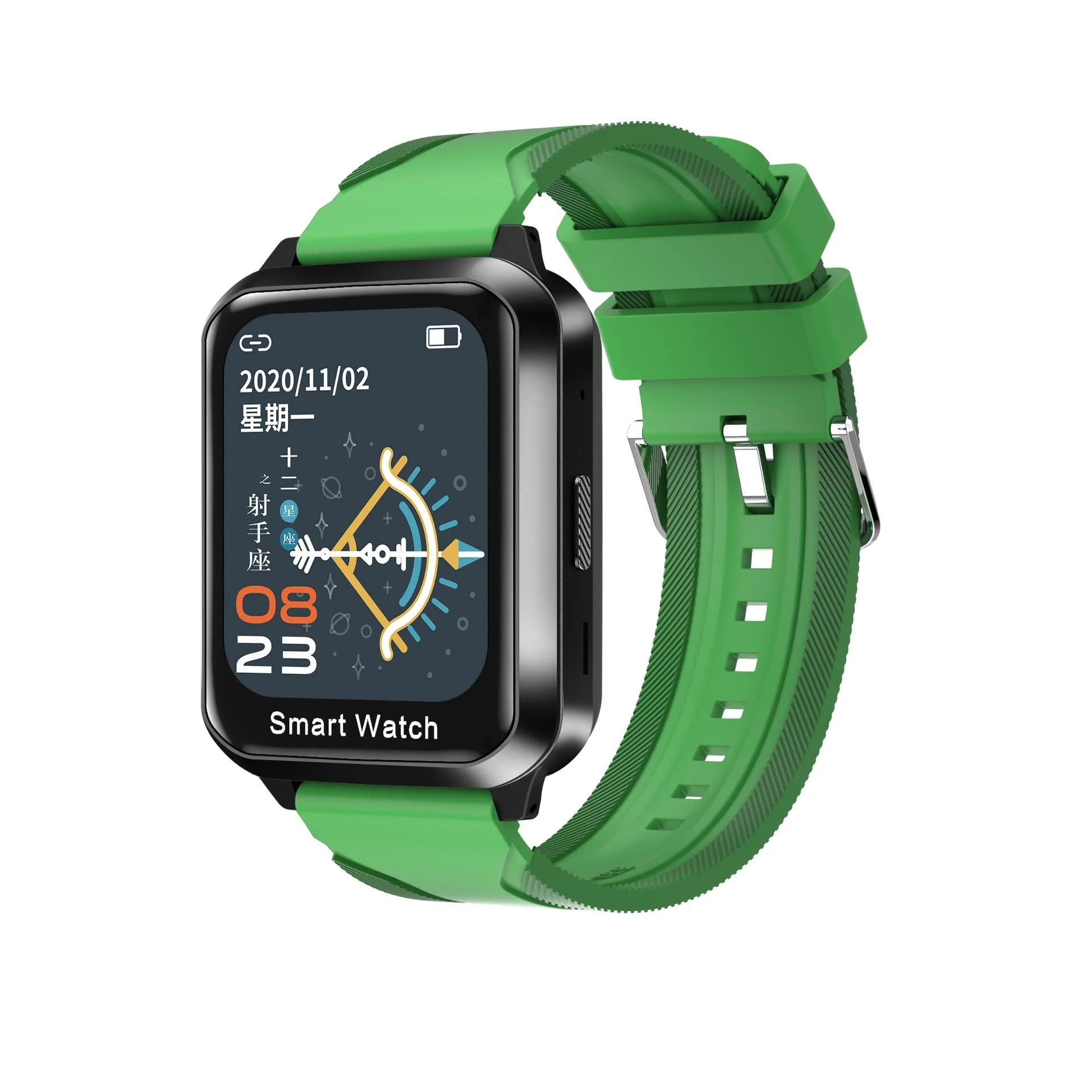 Bluetooth smart bracelet with 1.78-inch touchscreen display on silicone wristband in black colour