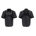Men's black and white striped cotton shirt with double collar design and short sleeves