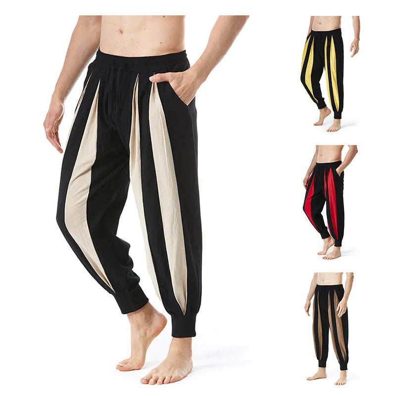 Men's straight cut casual trousers in khaki, brown, red, and yellow colours