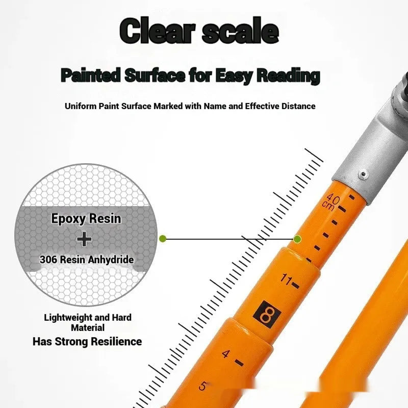 Telescopic fibreglass cargo truck height measuring rod extended to full length showing measurement scale.
