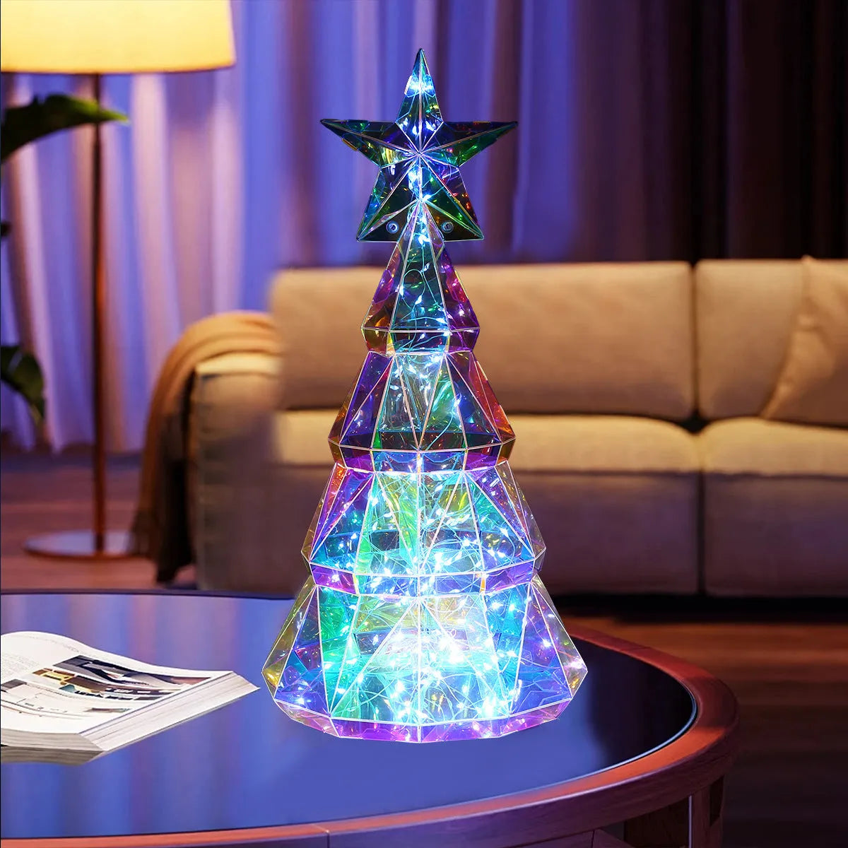 Colourful cartoon Christmas tree light decoration measuring 20cm tall with PET material construction