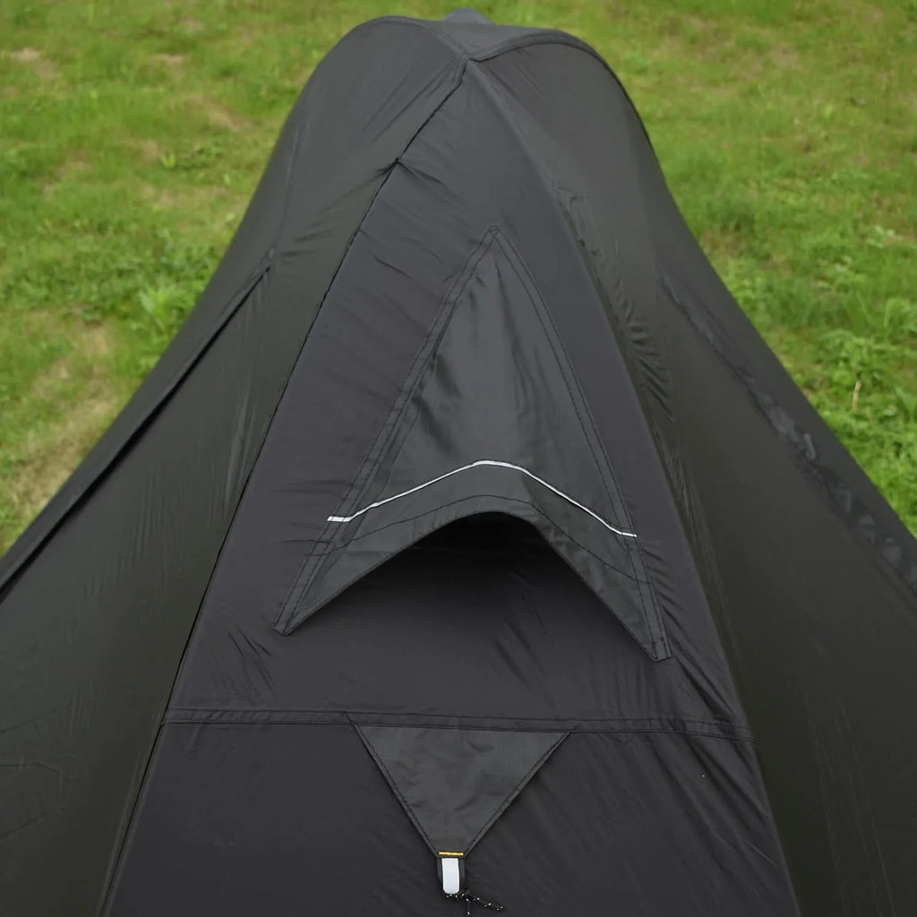 Single person camping tent with aluminium poles in red colour showing double layer construction