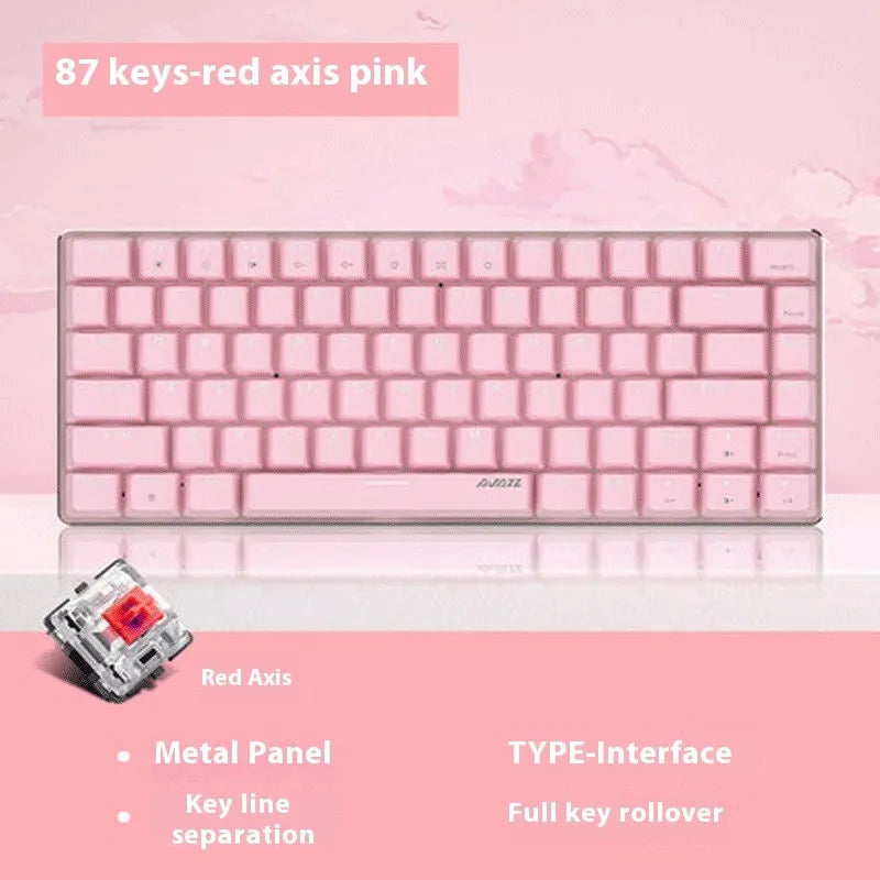 Pink 82-key mechanical keyboard with white backlight illumination on keys