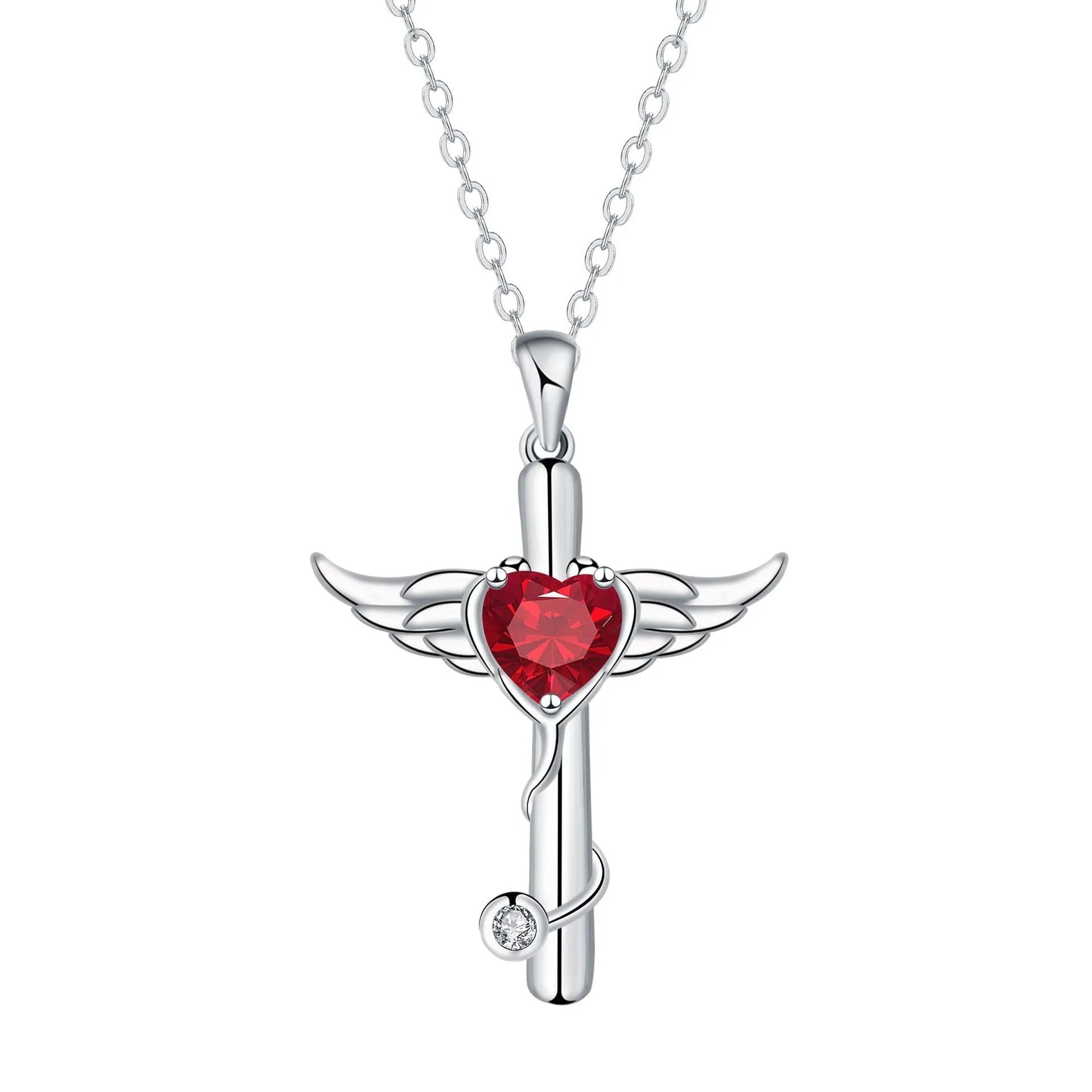 Women's cross stethoscope necklace with wings design in copper with electroplated finish
