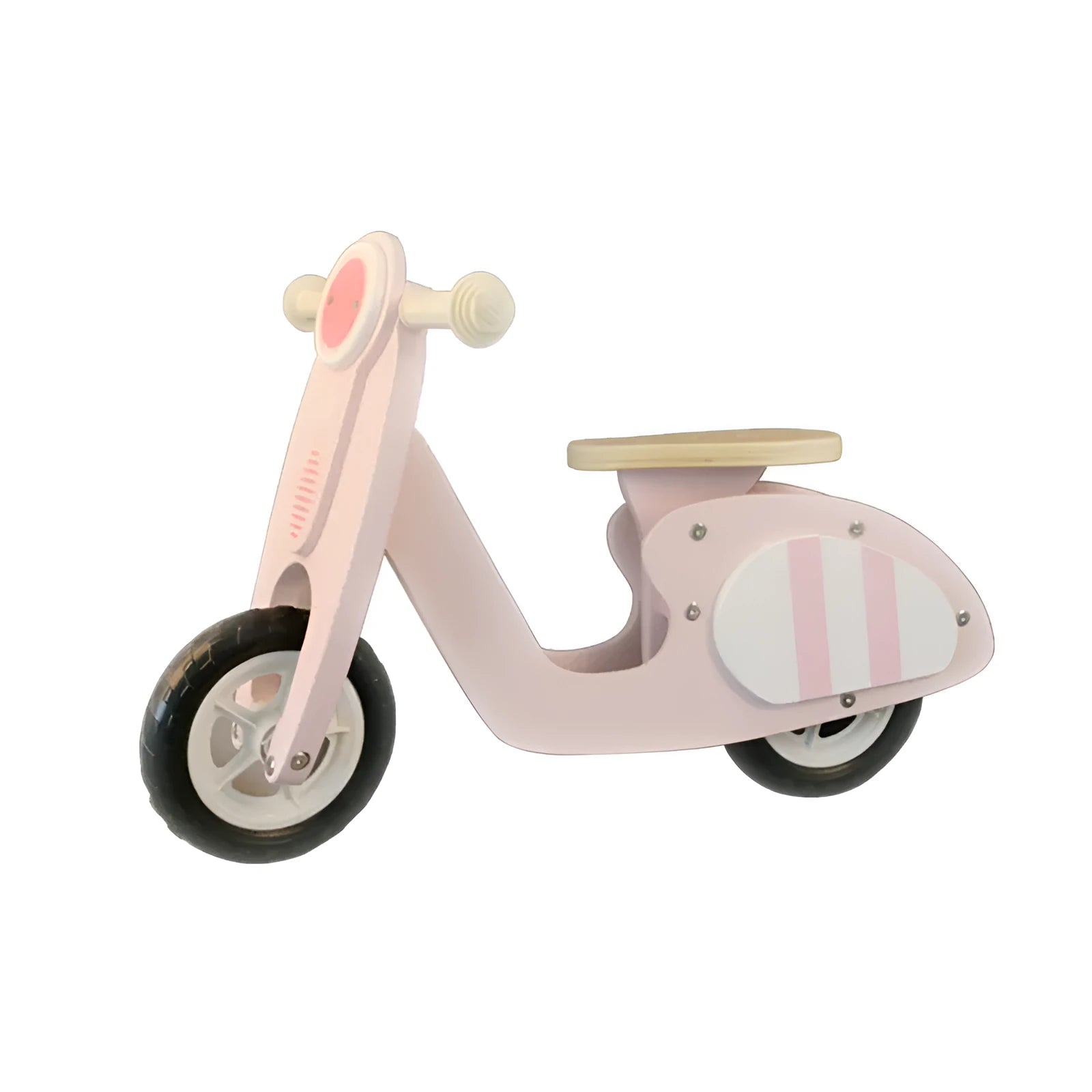 Pink wooden balance scooter for toddlers with 10-inch wheels