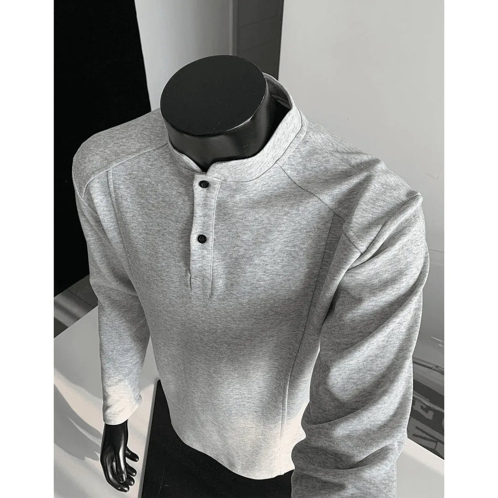 Men's patchwork stand-up collar polo shirt in loose fit Chinese cotton for daily wear