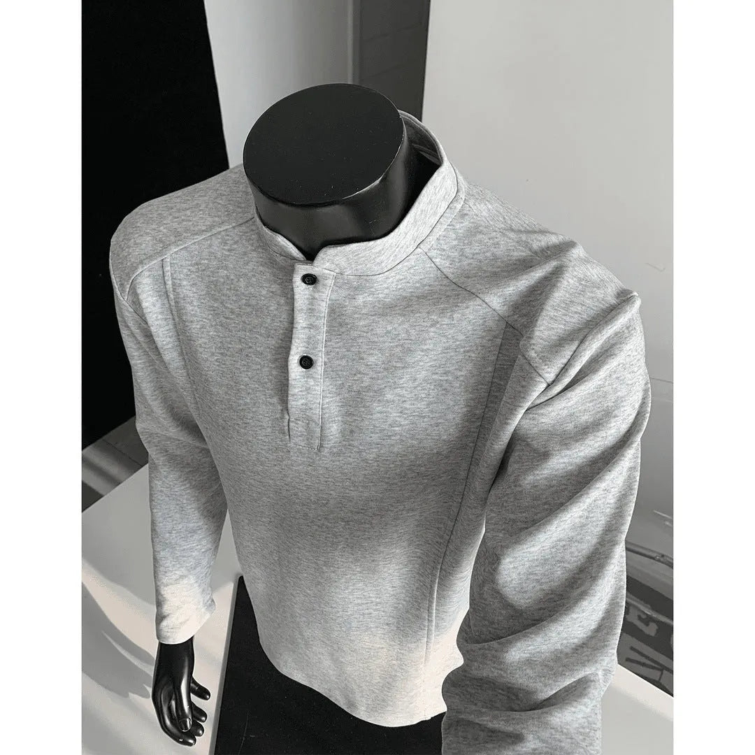 Men's patchwork stand-up collar polo shirt in loose fit Chinese cotton for daily wear