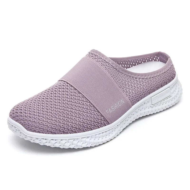 Women's breathable mesh casual flats with hollow out design and flat heel in black, grey, pink, purple colours