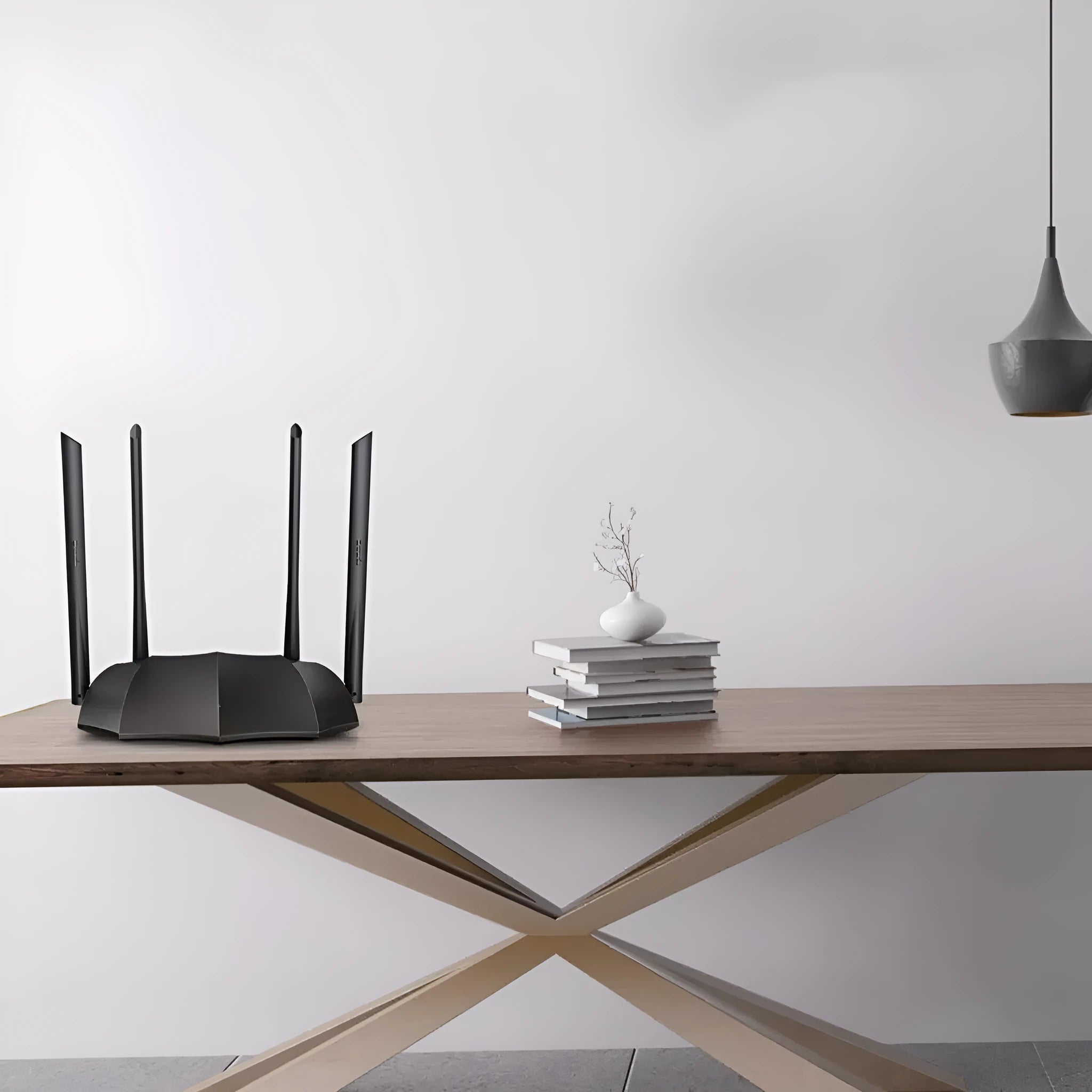 AC8 dual-band wireless router with Gigabit LAN ports measuring 365mm wide