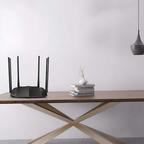 AC8 dual-band wireless router with Gigabit LAN ports measuring 365mm wide