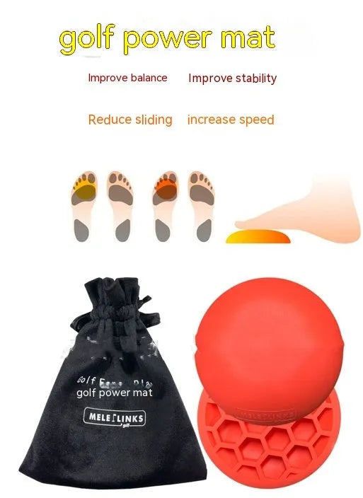 Orange natural rubber golf training mat with centre alignment marking for practice