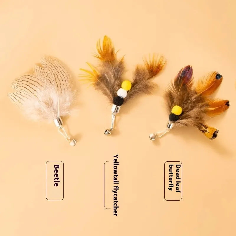 Three steel wire flying insect replacement heads for cat toys in varied colours