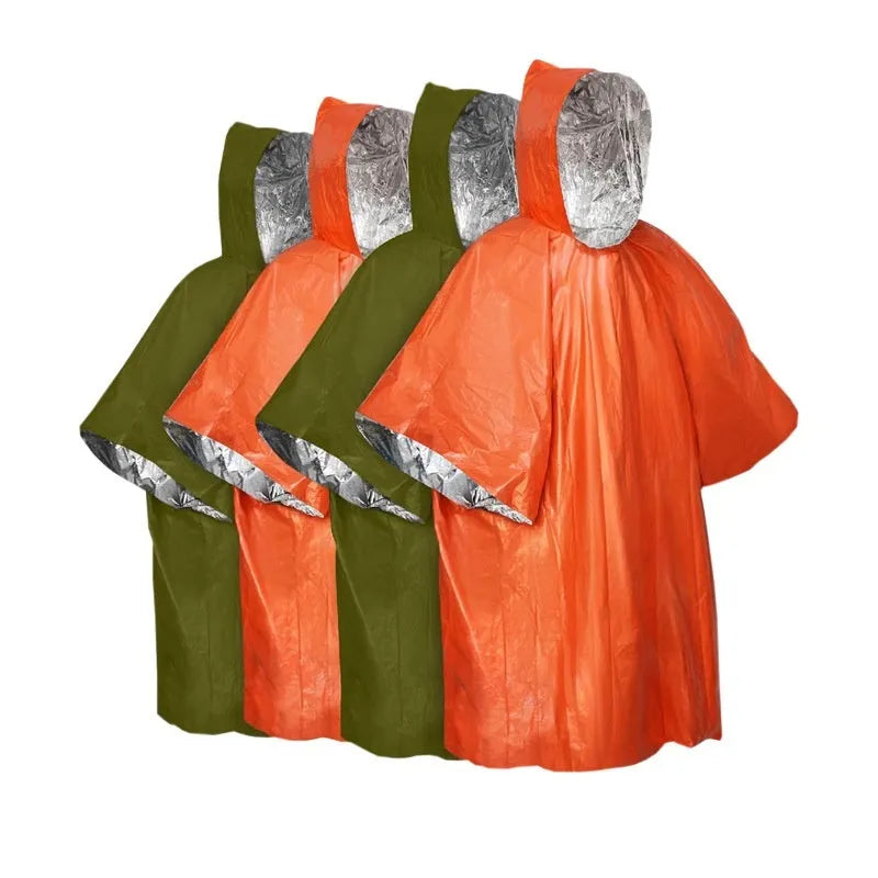 Marathon Wild cross-country raincoat in orange or army green, showing 100x130cm dimensions for outdoor use