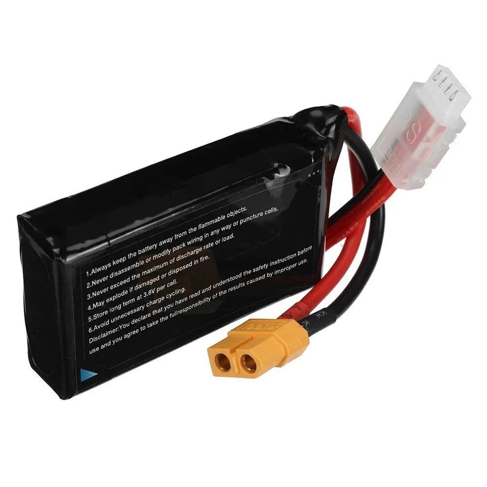 7.4V 1200mAh lithium battery for RC model cars and ships measuring 15x36x70mm