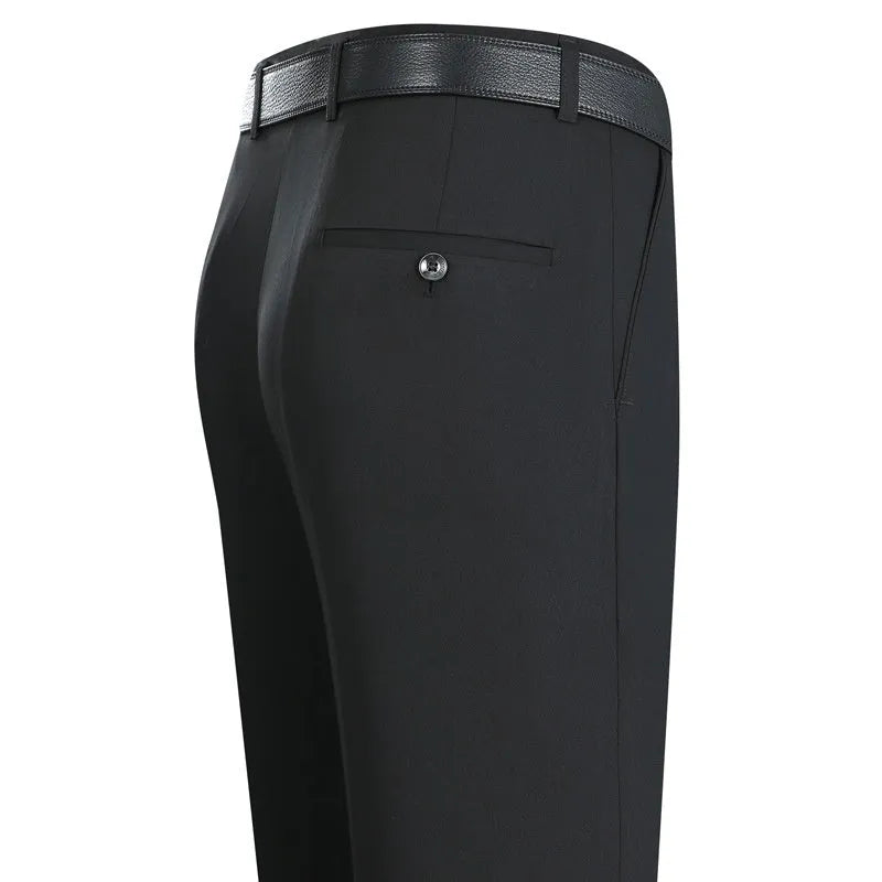 Men's straight-leg high-waist business trousers in a mulberry silk blend fabric
