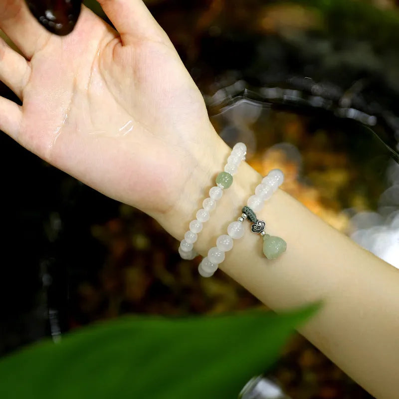 White agate and Hetian jade geometric bracelet in S925 sterling silver for women.