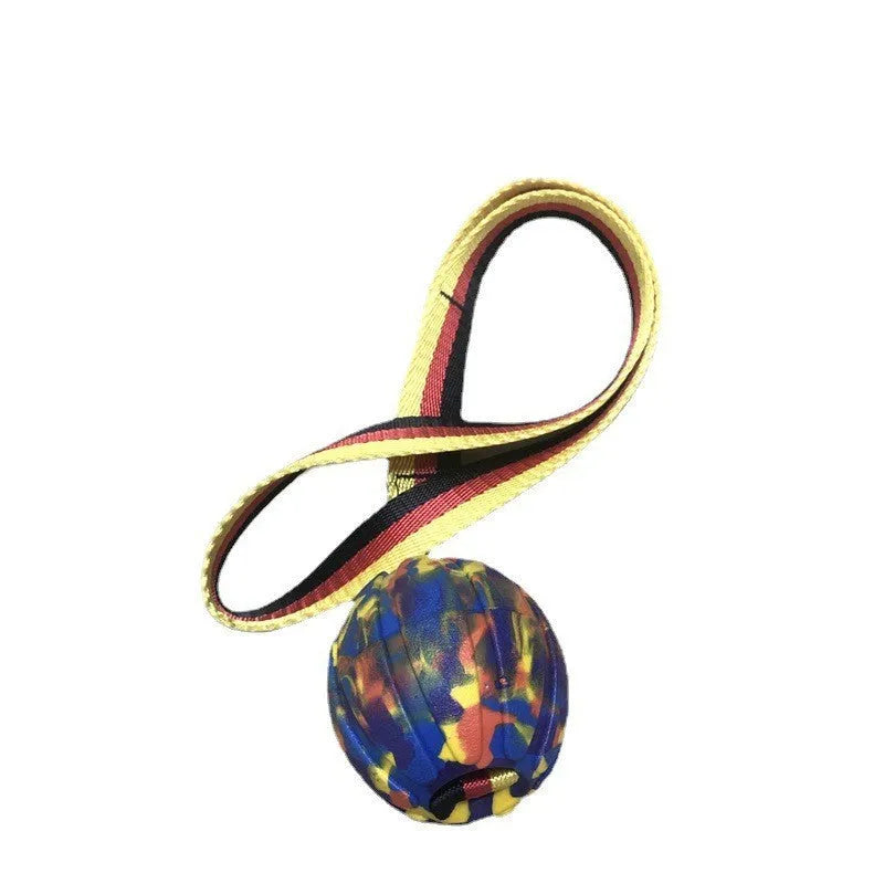 Floating EVA dog training tether ball in camouflage colour with attached string