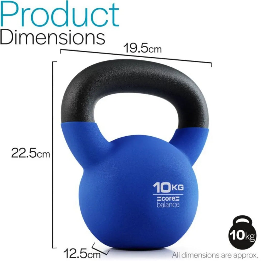Blue cast iron teapot dumbbell with integrated handle and flat base, showing 10kg weight for home fitness.