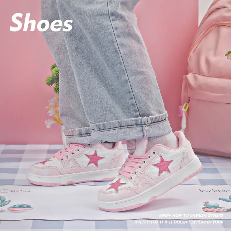 Denim skateboard shoes with lace-up front, round toe, and stitching details in black, green, or pink colours