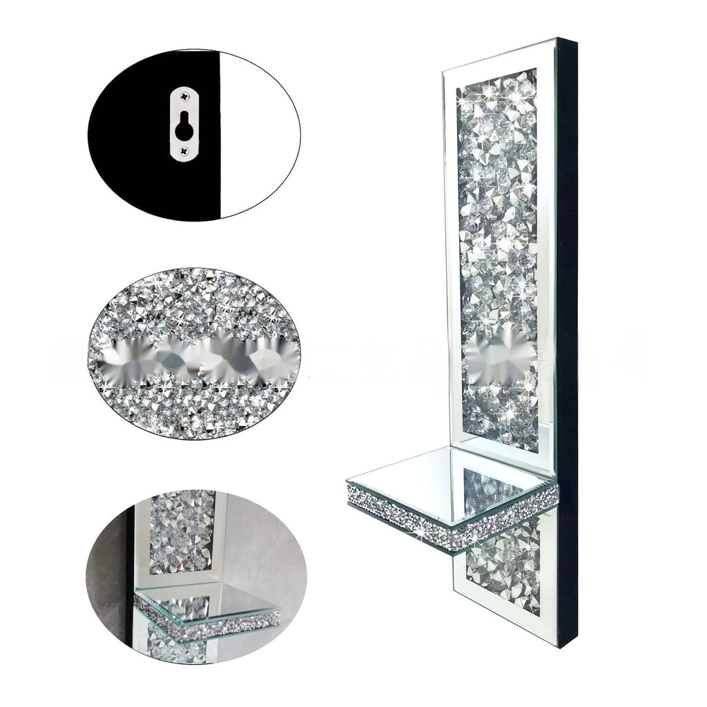 Pair of silver mirror glass candle holders for wall mounting with modern design
