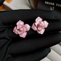 Purple oil-spot glaze flower stud earrings with gold-plated silver needle finish on copper base